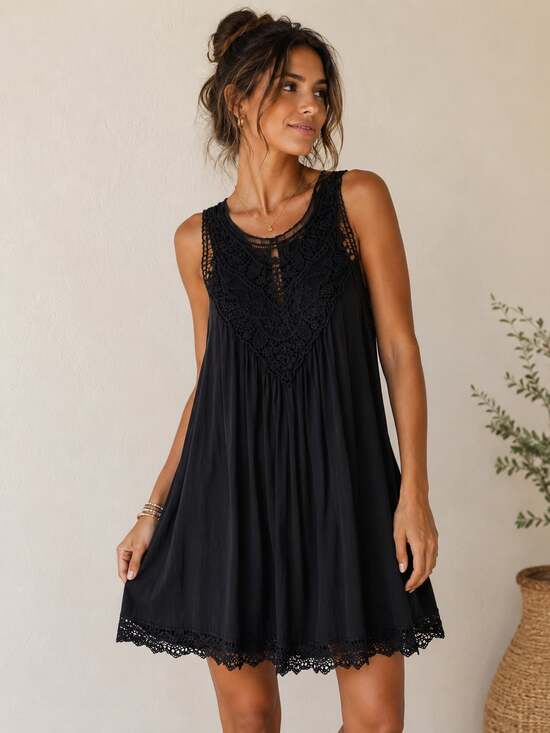Xhilaration Dresses & Skirts - Xhilaration Black Sleeveless Mini Dress with Crochet Lace Trim Detail